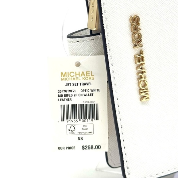 Michael Kors Bifold Zip Chain Wallet Optic White - Picture 9 of 9